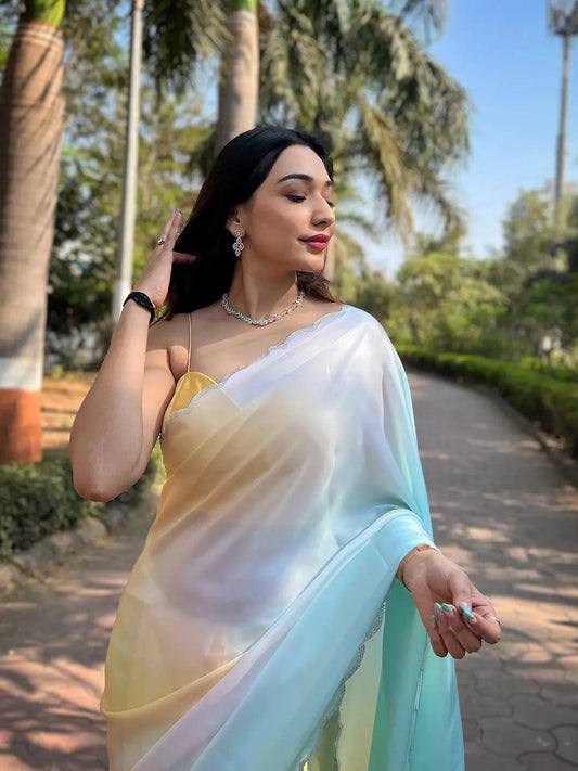 Yellow Satin Georgette Saree