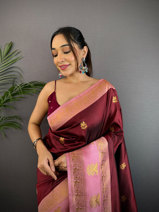 Brown Soft Gadwal Silk Saree by My Store