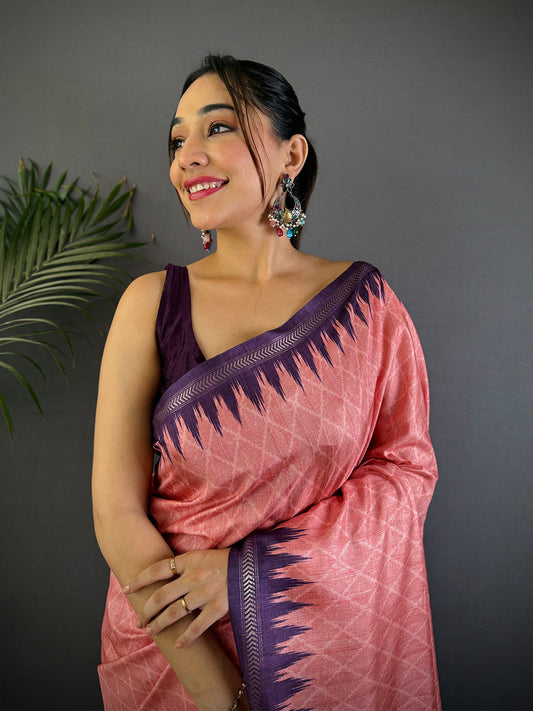 Gajari Tussar Silk Kalamkari Printed Saree by My Store