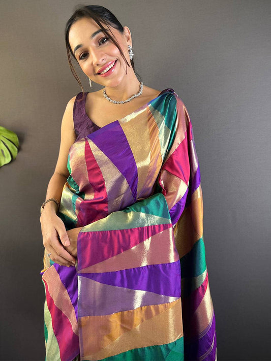 Geometrical Design Kanjivaram Silk Saree by My Store