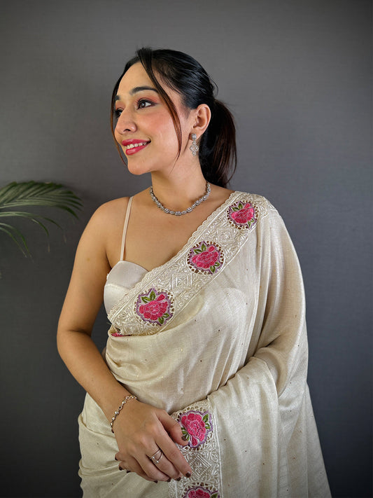 Elegant Embers Rose Stitch Saree by My Store