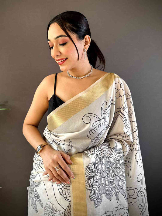 Graceful Pen Kalamkari Soft Tissue Silk Saree by My Store