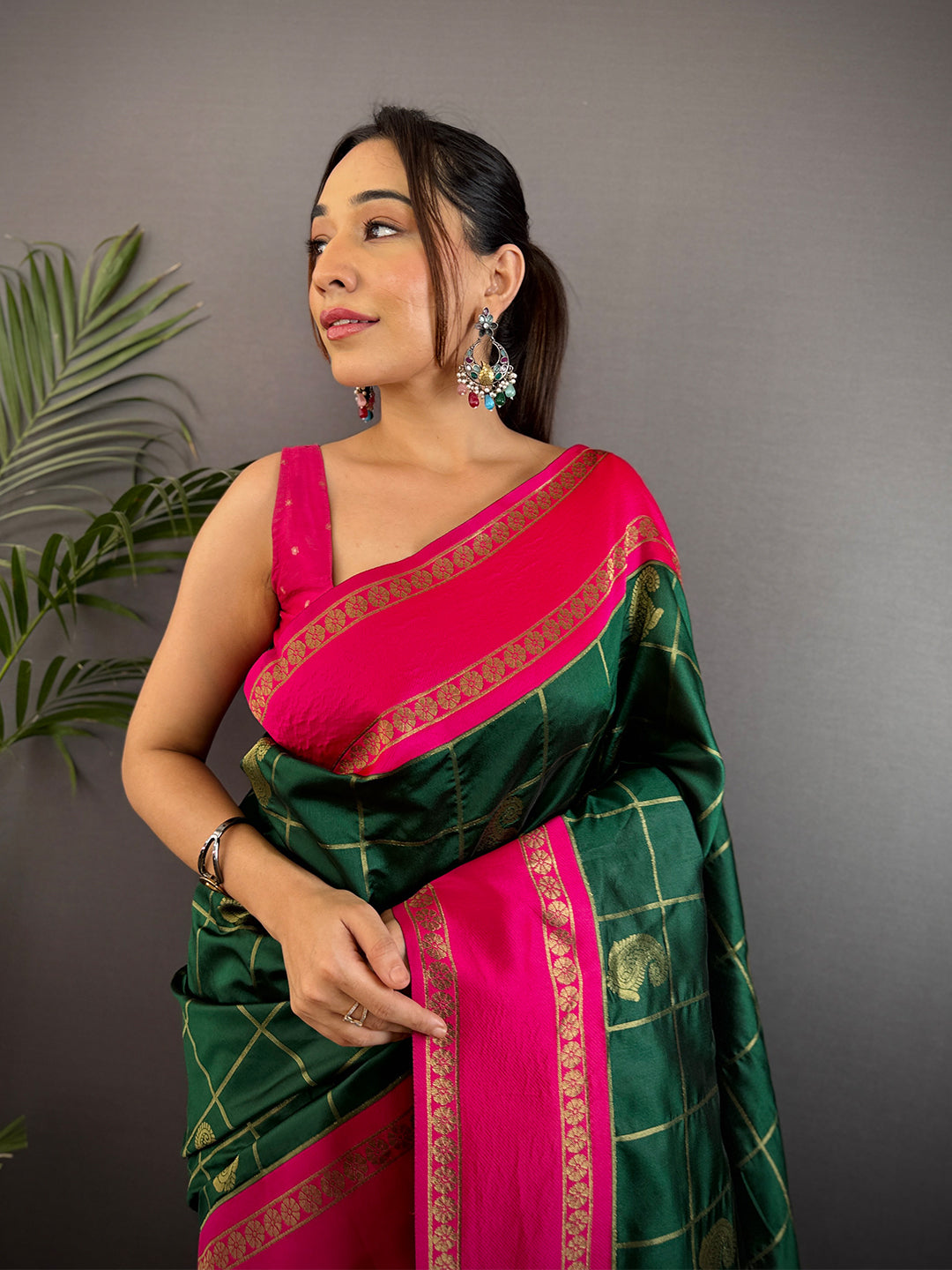 Intricate Paisley Silk Saree With Radiant Pink Pallu by My Store