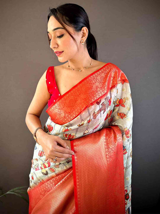 Pista Floral Kalamkari Kota Doriya Saree by My Store