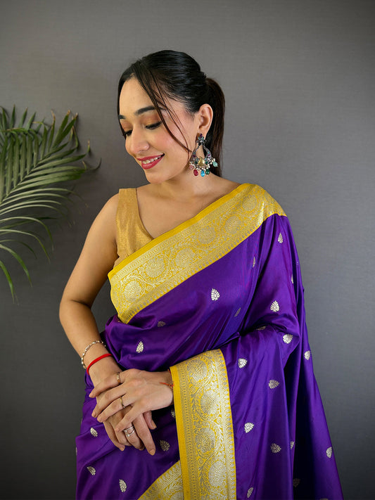 Purple Soft Silk Feather Saree by My Store