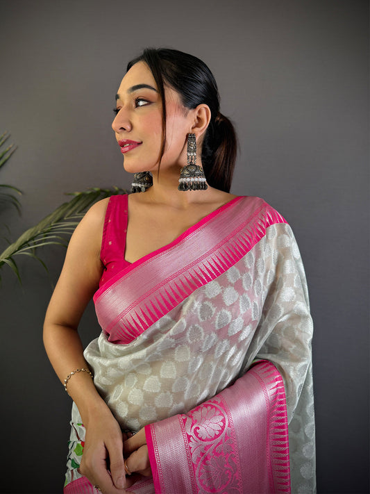 Ethereal White Kora Tissue Saree by My Store