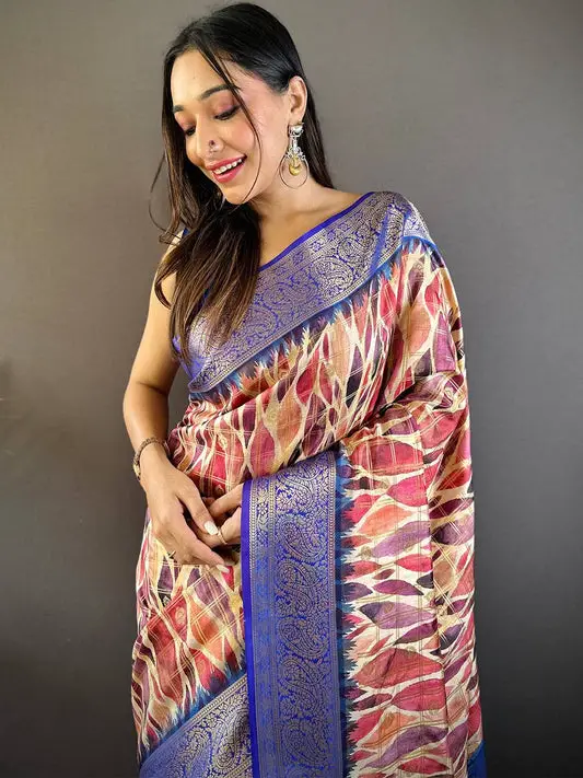 Blue Kovai Rettapet Border Geometric Saree