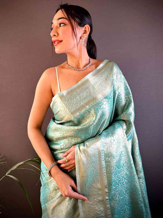 Light Pista Soft Kanjivaram Silk Saree by My Store