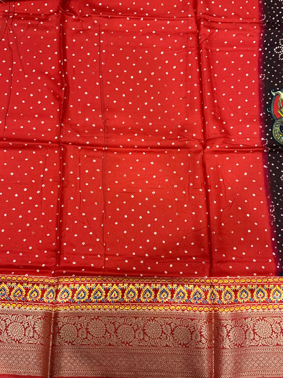 Brown Dola Silk Bandhej Saree by My Store