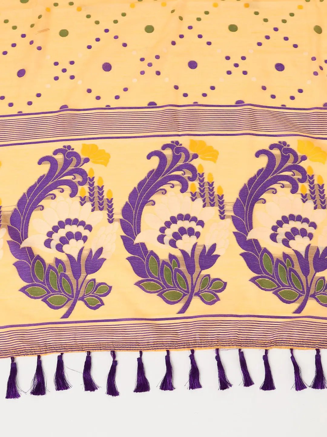 Yellow Dhakai Jamdani Cotton Silk Saree