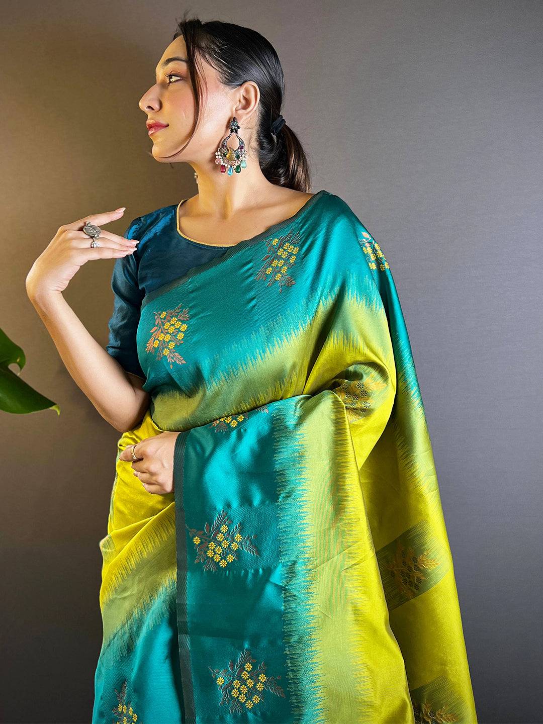 Lime Sami Banarasi Tussar Silk Saree by My Store