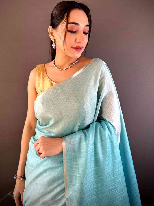 Sky Blue Ombre Chanderi Tissue Saree by My Store
