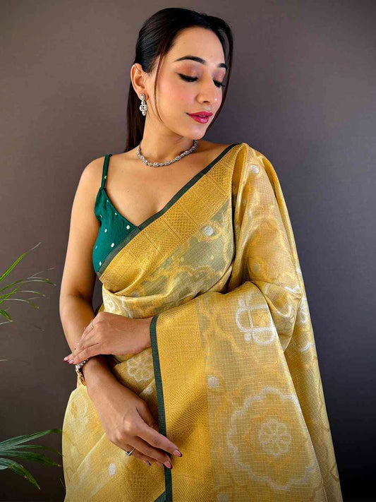 Minakari Floral Saree With Green Tassels by My Store