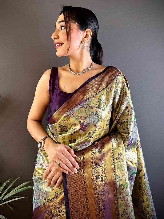 Purple Dharmavaram Butterfly Silk Saree by My Store