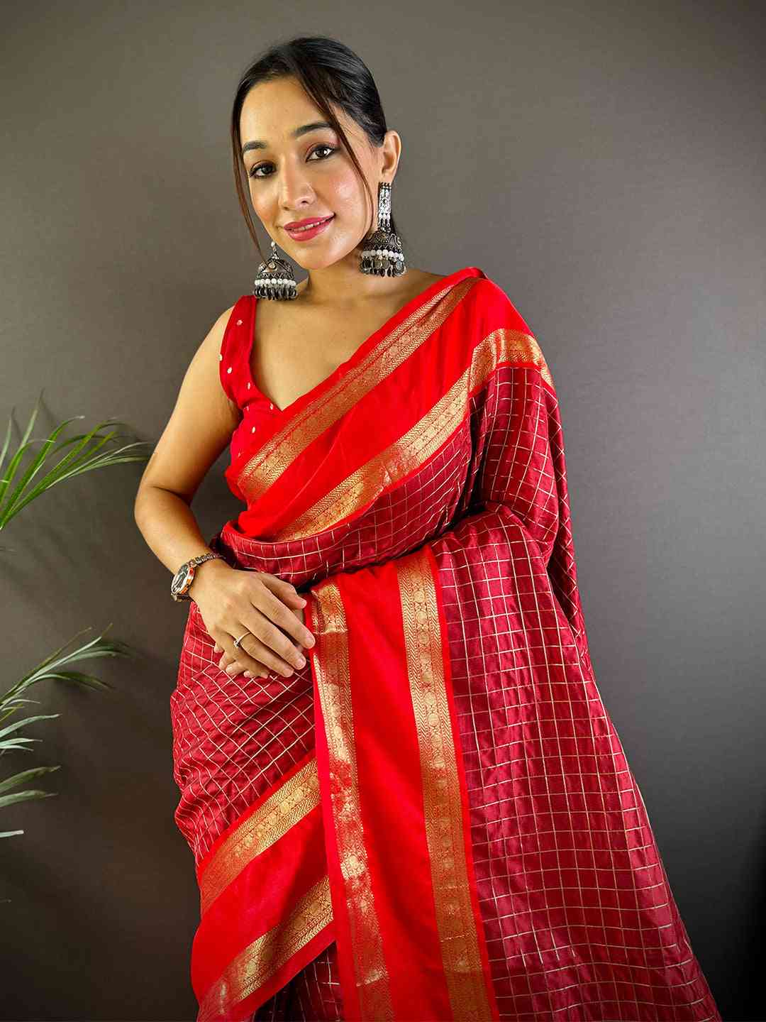 Maroon Silk Woven Kanchi Banarasi Saree by My Store