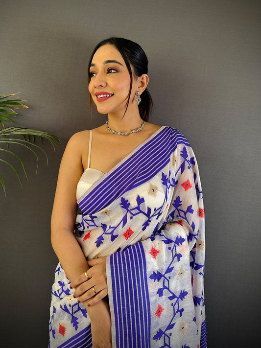 Royal Purple Soft Dhakai Jamdani Silk Saree by My Store