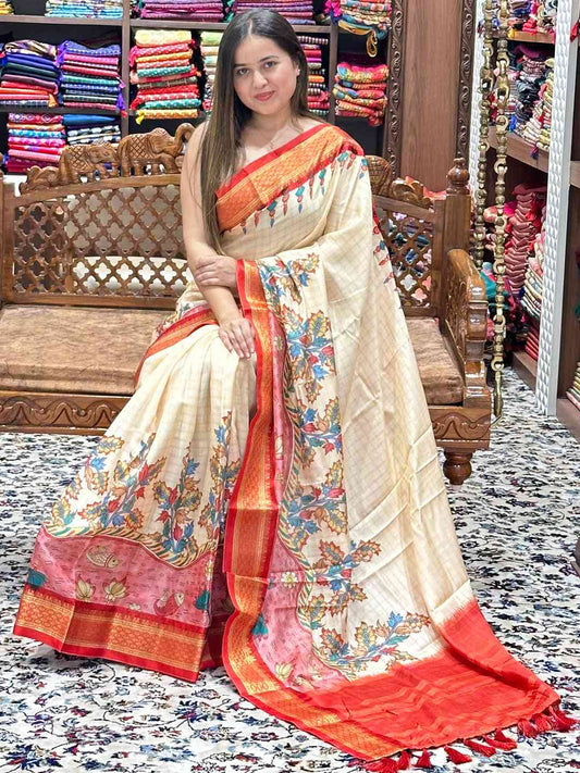 Uppada Silk Saree With Kalamkari Digital Print
