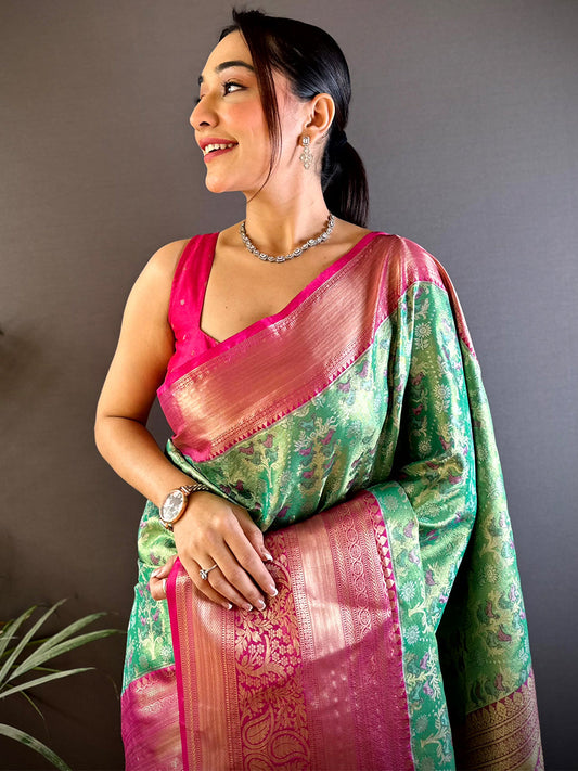 Fern Green Dharmavaram Silk Saree by My Store