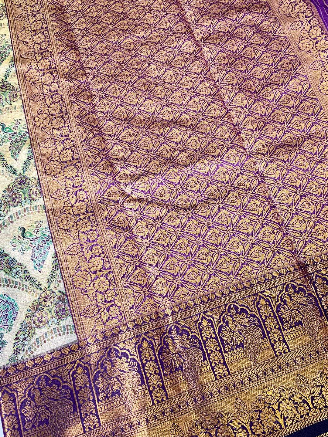 Majestic Purple And Gold Peacock Saree by My Store