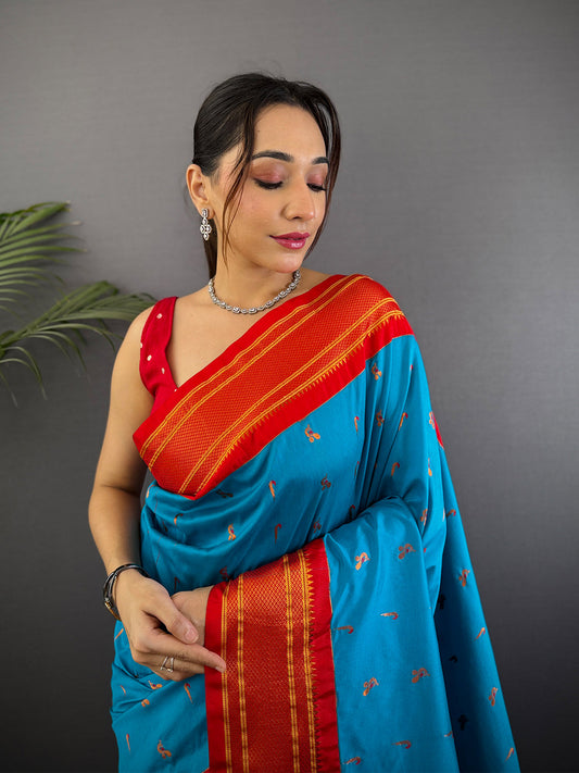 Sky Blue Soft Silk Paithani Saree by My Store