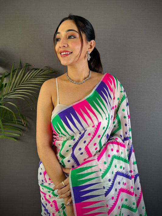 Elegance Dhakai Jamdani Cotton Silk Saree by My Store