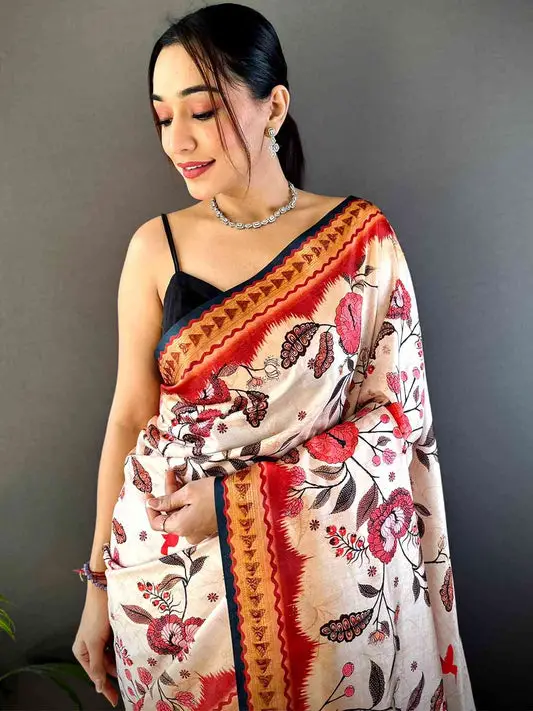 Toffee Peach Soft Silk Floral Saree
