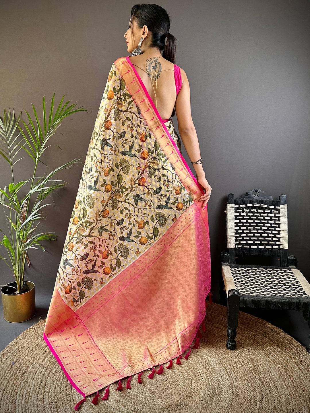 Off White Paithani Kora Silk Saree by My Store