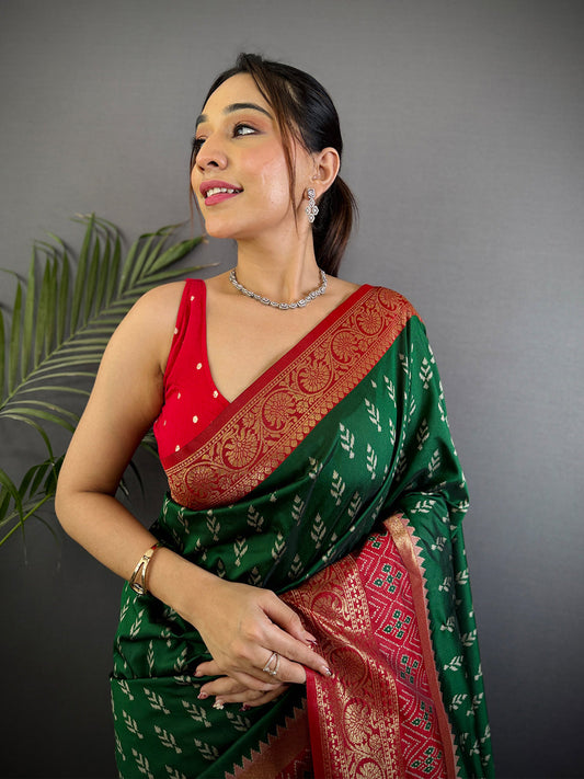 Radiance Green Soft Silk Ikkat Saree by My Store