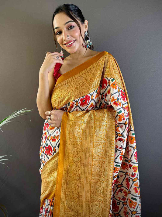 Design Soft Chanderi Silk Patola Design Festive Wear Saree by My Store