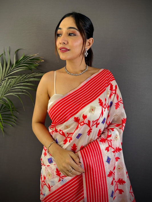 Pink Soft Dhakai Jamdani Silk Saree by My Store