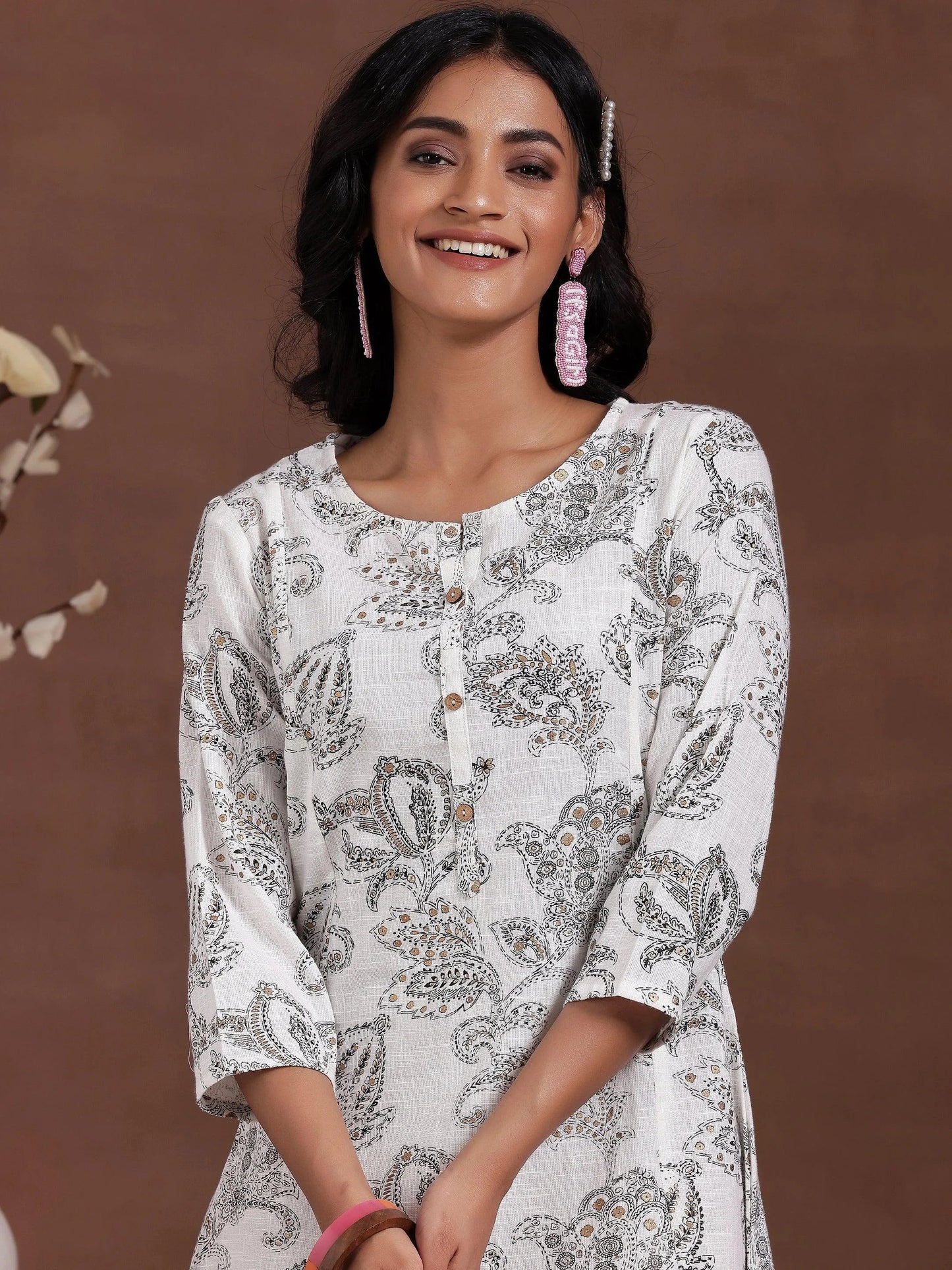 White Printed Cotton A-Line Dress