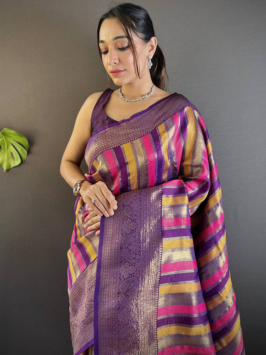 Radiant Stripes Banarasi Silk Saree by My Store
