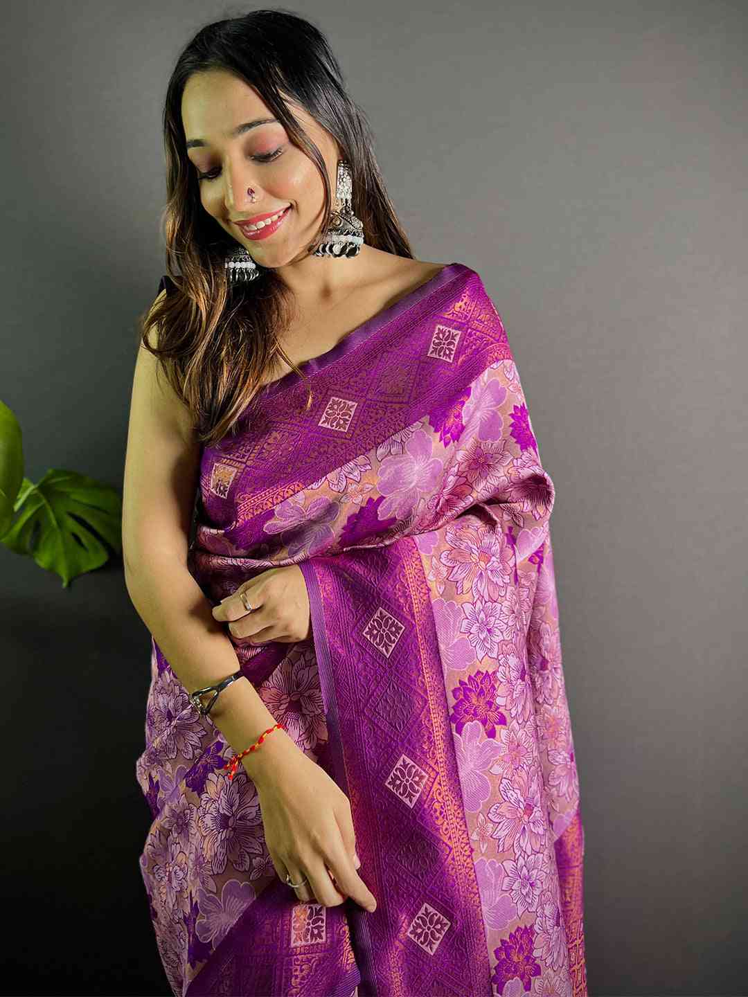 Lavender Soft Silk Butta Weaving Saree by My Store