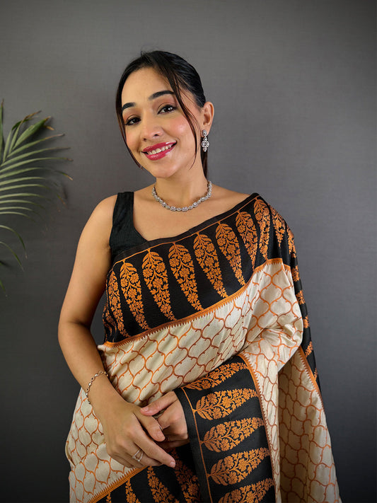 White Soft Banarasi Katan Silk Saree