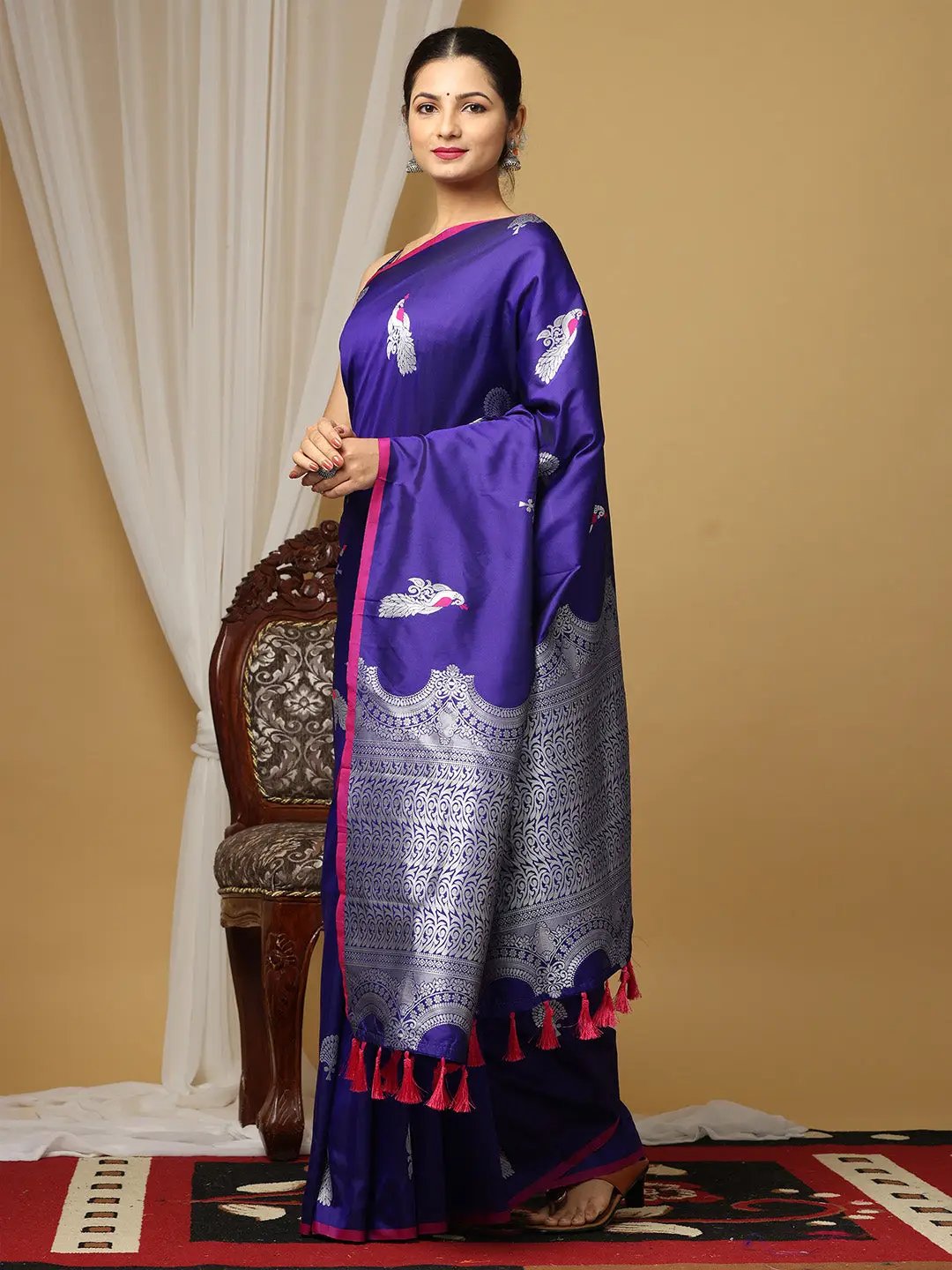 Banarasi Katan Silk Purple Colour Kanchi Zari Weaving Saree