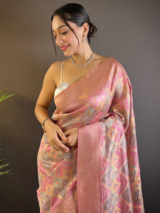 Cherry Blossom Colour Block Print Saree by My Store