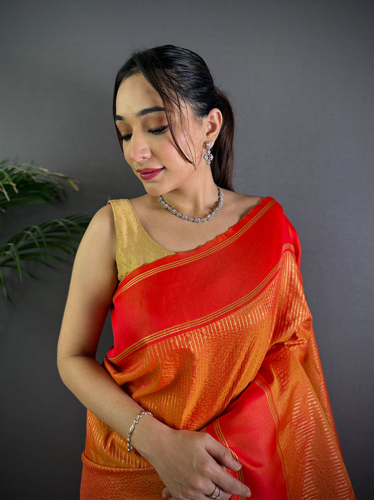 Radiant Orange Soft Silk Saree by My Store