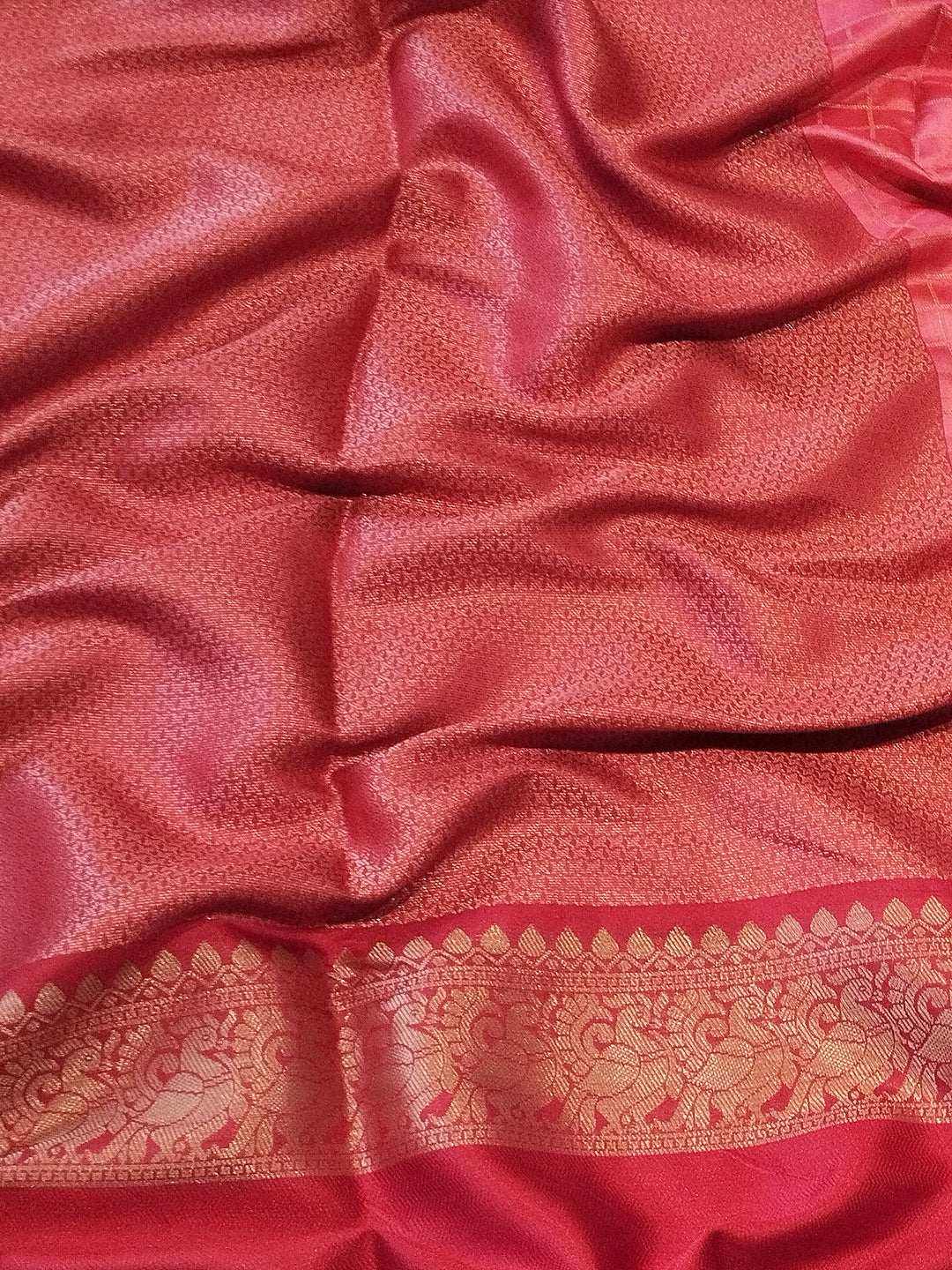 Cream Colour Double Border Chex Weaving Banarasi Soft Silk Saree by My Store