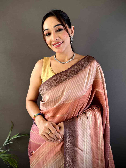 Rose Pink Kalamkari Ombre Crepe Silk Saree by My Store