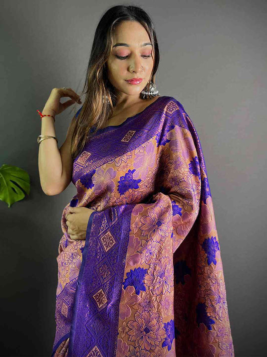 Violet Soft Silk Butta Weaving Saree