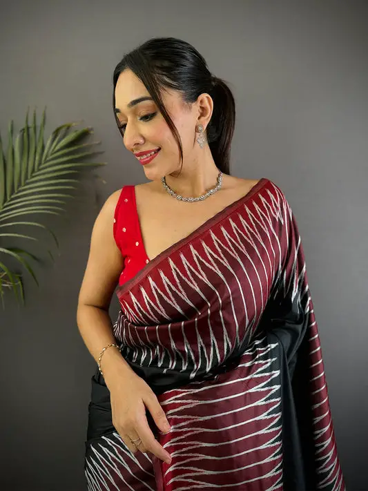 Black Soft Silk Ikkat Zari Weaving Saree