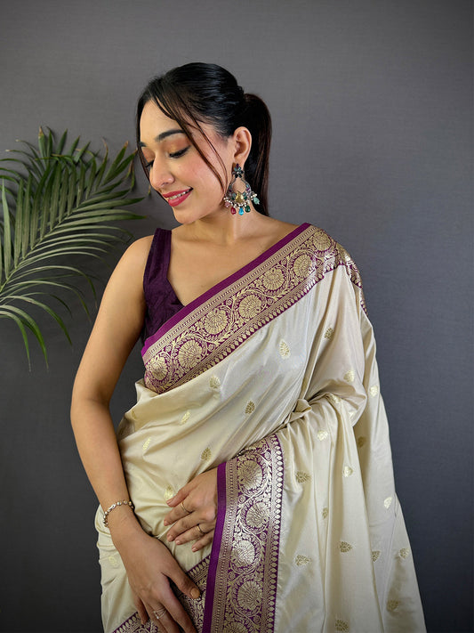 White Soft Silk Feather Saree