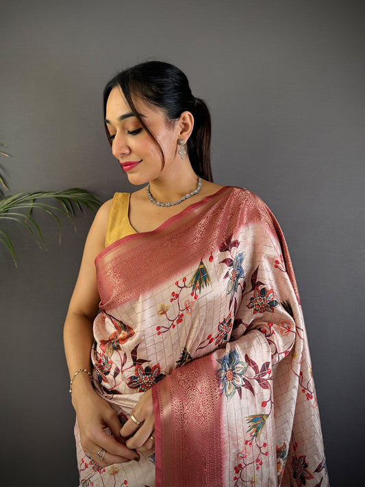 Pink Freehand Design Gadwal Saree by My Store