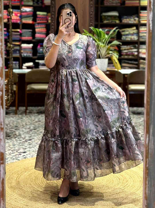 Dark Grey Floral Print Midi Dress by My Store