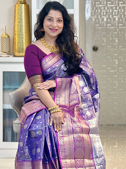 Purple One Gram Gold Tissue Silk Saree by My Store