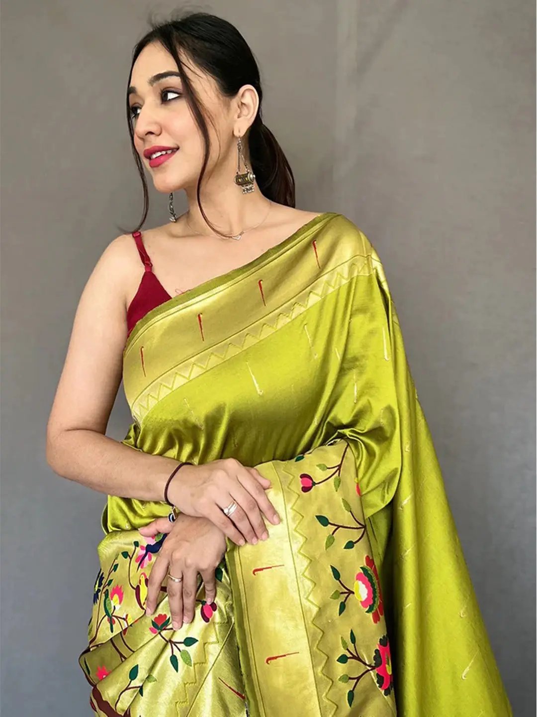 Light Green Paithani Big Border Zari Woven Saree by My Store