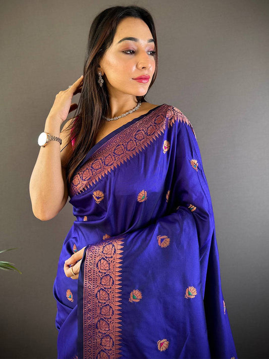 Purple Soft Silk Coppar Zari Weaving Saree by My Store