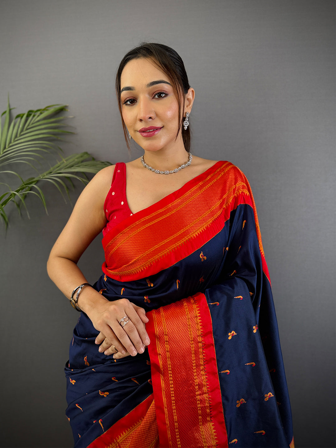 Navy Soft Silk Paithani Saree by My Store