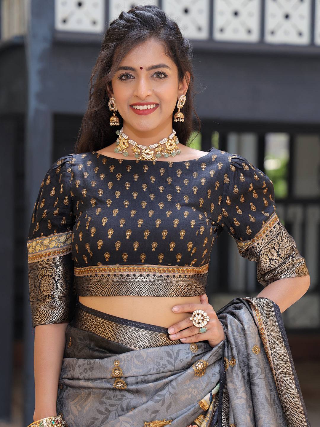 Pure Viscose Dola Silk Saree With Zari Weaving Pallu In Grey Colour - Luxe by My Store