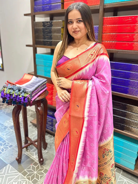 Exclusive Paithani Minakari Pallu With Bandhej Print Saree by My Store